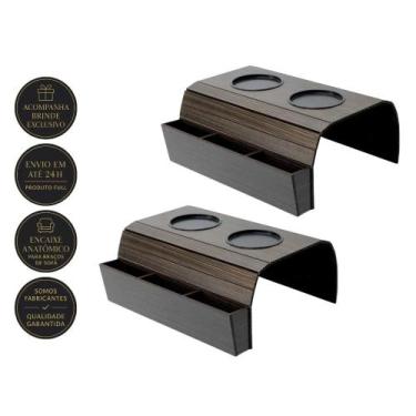 Imagem de Kit 2 Esteira Porta Copos Bandeja para Braço de Sofá Madeira Suporte P