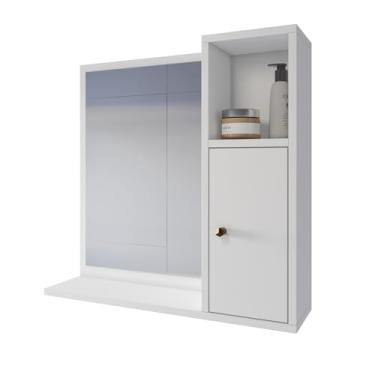 Imagem de Espelheira Armário De Banheiro Beauty 1 Portas Com Espelho Nicho (Branco)