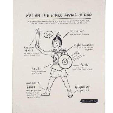 Imagem de vanilla mountain Arte de parede cristã Coloque a armadura completa de Deus, artesanato escolar bíblico de férias, quadro de pintura decoração de casa 53 x 33 cm (tamanho médio)
