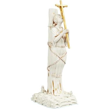 Imagem de Estátua Santa Joana Darc na Fogueira Estatueta Imagem (Cor Mármore Dourado)