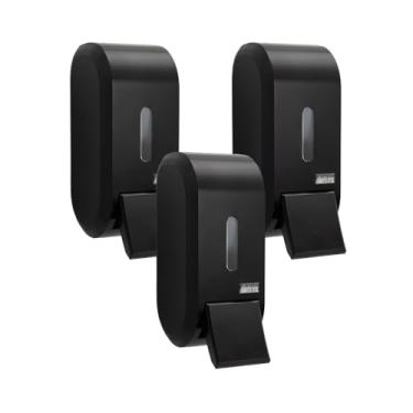 Imagem de Kit 3 Saboneteira Compacta 400ml Dispenser Push Plástico ABS Resistente Visor Frontal Trava Chave Economia Espaço Design Moderno Banheiros Lavabos Escritórios Clínicas Consultórios Academias