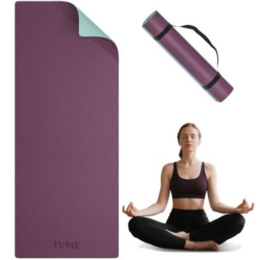 Imagem de Tapete de ioga antiderrapante, antirasgos, tapetes profissionais de ioga TPE de alta resiliência para mulheres, homens e crianças, 70 x 24 x 6 mm, treino, ioga, pilates e exercícios de chão, com alça