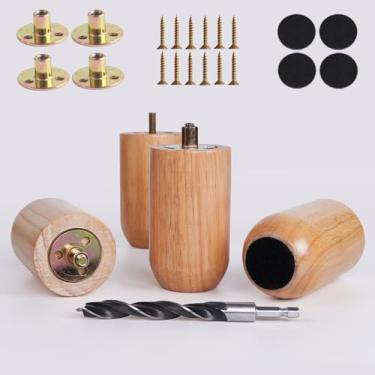 Imagem de Conjunto de 4 pernas de móveis de madeira envernizada de 10 cm - Pernas de sofá e sofá de madeira maciça - Pés para otomano, armário, cômoda, banco, cadeira, mesa de jantar (Patas para Muebles)