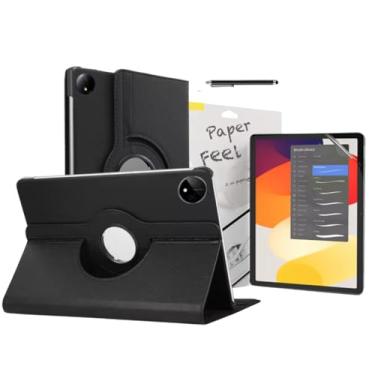 Imagem de Capa Capinha Carteira Preta Giratória + Película 9D Cerâmica Like Paper Feel + Caneta Touch Para Redmi Pad SE Tela de 8.7 Polegadas - (Hard Glass Store)