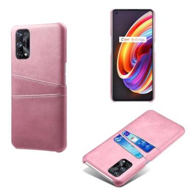 Imagem de Capas Compatível com OPPO Realme X7 PRO,tampa protetora de couro falso,design de saco de cartão com 2 fendas de cartão atrás,proteção anti-impressão digital e anti-gota-Pink