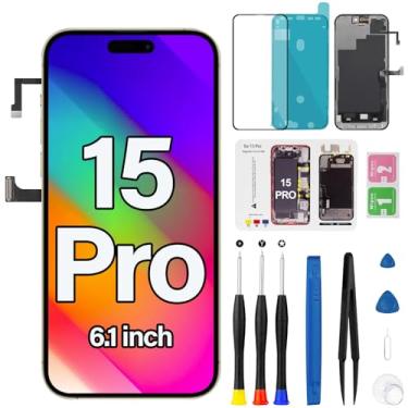 Imagem de Substituição de tela para iPhone 15 Pro com cabo flexível de fone de ouvido, sensor de proximidade, tela sensível ao toque 3D, tela frontal, digitalizador, conjunto completo, kit de ferramentas de