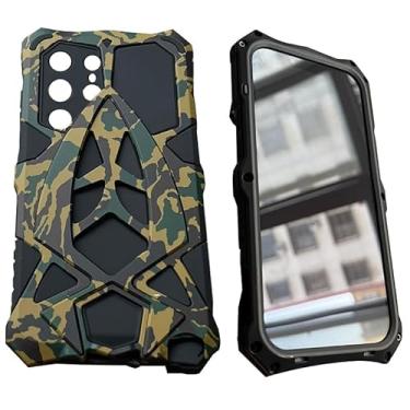 Imagem de Capa para celular Samsung Galaxy S26 S25 S24 S23 S22 Ultra S21+ A72 A52 de liga de alumínio proteção contra quedas metal + silicone tripla proteção rqst (Camuflagem, S23 Ultra)
