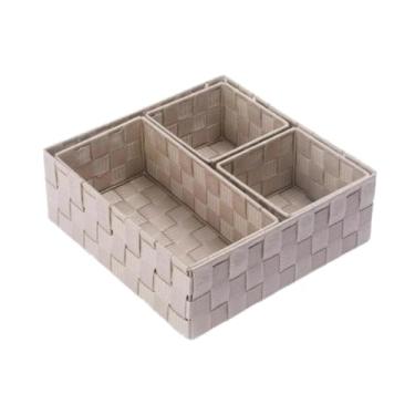 Imagem de Ｂｅｓｇａ 4 peças de caixa de armazenamento de tecido, cubos, recipientes organizadores, organizador de armário para cômoda, penteadeira, maquiagem, gravata, Cáqui