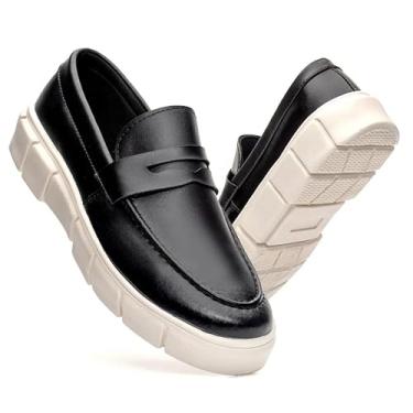 Imagem de Mocassim Splip On Masculino Solado Alto Plataforma Loafer Estilo Britânico Sport Fino (Preto, BR, Adulto, Numérico, 39)