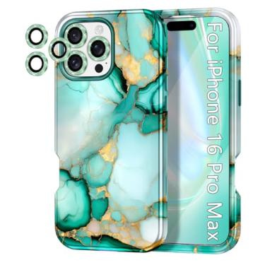 Imagem de Btscase Capa para iPhone 16 Pro Max, mármore elegante [proteção contra quedas militar] [3 x protetores de lente de câmera de diamante] Capa rígida de policarbonato e TPU para corpo inteiro resistente