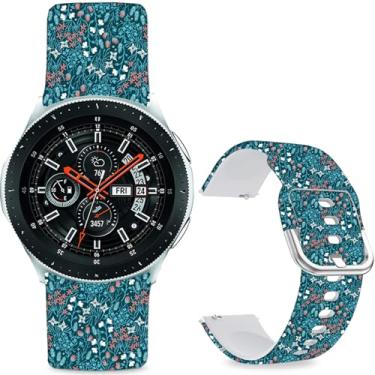 Imagem de Sjiangqiao Pulseiras estampadas com padrão compatível com Samsung Galaxy Watch de 46 mm/Watch 3 de 45 mm/Gear S3 Frontier/Classic/Pebble Time/V de 22 mm para homens e mulheres (flores brancas