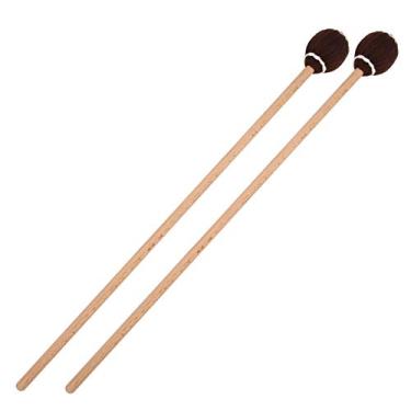 Imagem de Grcfumo 1 par marimba marlets, mallets médios azuis e duras marimba maretas, bordo portátil bola de lã bola de bola de percussão acessórios de reprodução (Brown wood pole)