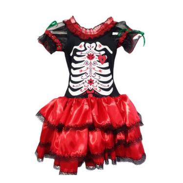 Imagem de Vestido Halloween Caveira Mexicana Infantil Adulto Luxo Costume - Ana 