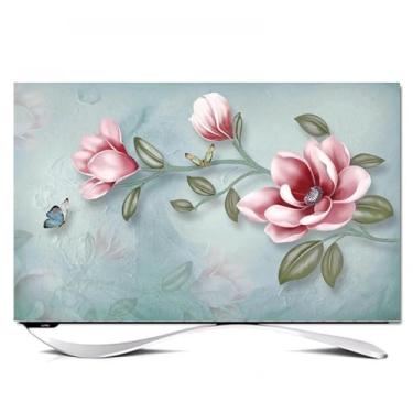 Imagem de Capa universal de TV interna para LCD LED colorido TV pano capa protetora capa protetora de exibição impressão de flores à prova de poeira pendurar/protetor de tela de mesa - flor||49-52 polegadas