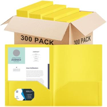 Imagem de Gueevin 300 pastas de plástico com bolsos, pasta de dois bolsos cabe em papel tamanho carta de 21 x 28 cm, pastas escolares resistentes, porta-cartões de visita para escritório em casa, escola