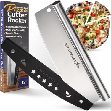 Imagem de KitchenStar Lâmina basculante para cortador de pizza de 30,5 cm - Faca afiada de aço inoxidável, capa protetora, pode ser lavada na lava-louças, pequena - Acessórios profissionais para forno de pizza