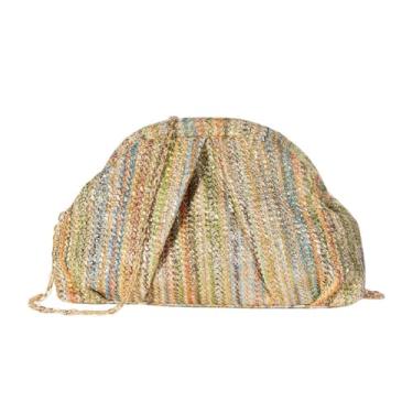 Imagem de GJHFCXSO Bolsas de MãO De Palha Para Mulheres Elegantes Trançadas para FéRias de Verão Bolsa Transversal Plissada Bolsa de Ombro Estilo Bolinho,Gold