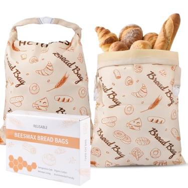 Imagem de Pacote com 2 sacos de pão de cera de abelha para fermento, sacos de pão encerado reutilizáveis para pão caseiro, saco de pão de cera de abelha de algodão natural mantém fresco por mais tempo, grande