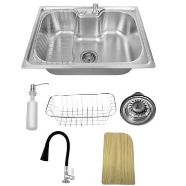 Imagem de Kit Cuba Gourmet Cozinha Pia Aço Inox 304 60x42cm + Torneira + Acessórios + Tabua