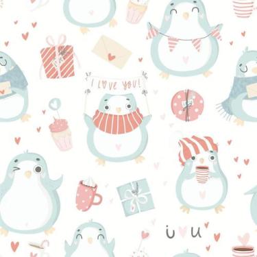 Imagem de Papel De Parede Infantil Pinguim Fofo Quarto Lavavel 3m - DELIQUADROS