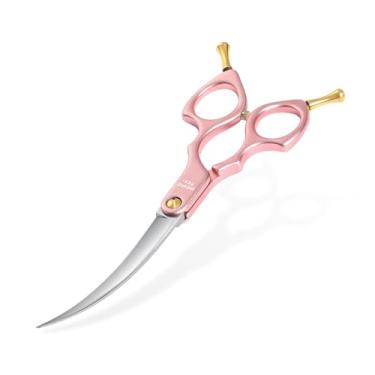 Imagem de momotou Tesoura Curva Pequena De 6,5'' Para Tosa Cães, Rosa, Profissional Aparar Pelos Com Cabo Offset Ultraleve, Lâminas Cnc 440C Aço Inoxidável Animais Estimação, Rosto E Patas