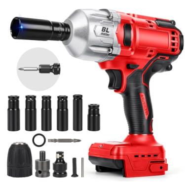 Imagem de LEZZYRUCK Chave De Impacto Sem Fio De 1000 Nm Para Bateria Milwaukee M18, Chave De Impacto Elétrica De Alto Torque Sem Escova De 1/2 Polegada Com 7 Soquetes, 2400 Rpm, 3300 Ipm, Luz De Trabalho Led,