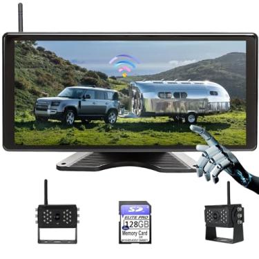 Imagem de Minicarregadeira sem fio, tela sensível ao toque, 128 GB, áudio grande, 1080p, 2 imagens divididas, monitor de 11 polegadas, câmera de backup integrada, vídeo DVR para trailer, caminhão, trailer