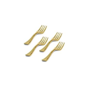 Imagem de Kit 40 Mini Garfos 10Cm Descartáveis De Luxo Plástico Gold