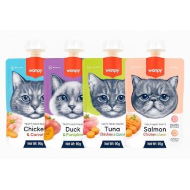 Imagem de Petisco Para Gatos Wanpy Creamy Sache 90g Sabor A Escolher Bacon Born Pet (90g, Frango e Cenoura)
