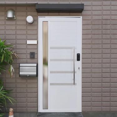 Imagem de Porta Pivotante de Alumínio 210 x 100cm com Friso, Visor e Fechadura Digital Linha 30 Esquerda