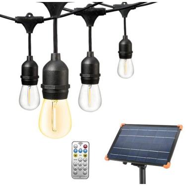 Imagem de Varal de Luzes Solar Cordão Externo 8 Lâmpadas LED Filamento Luz Amare