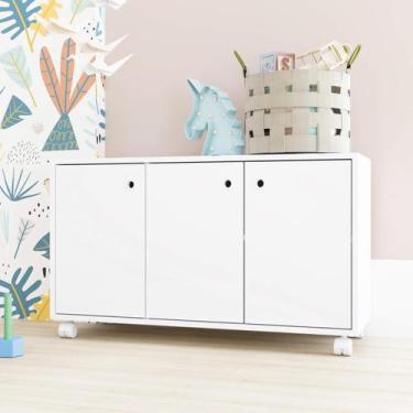 Imagem de Cômoda Infantil 90cm com 3 Portas e Rodízios BRV Móveis, Branco