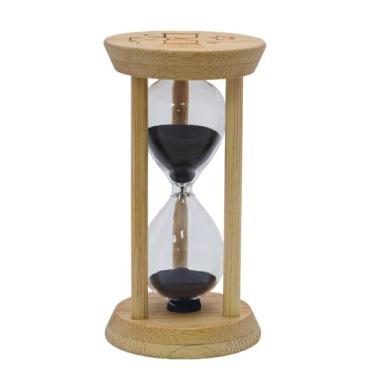 Imagem de Temporizador de areia preta, relógio de 3 min de madeira e ampulheta - Relógio moderno com moldura 100% bambu para jogos infantis, sala de aula, cozinha, decoração de escritório em casa (preto + 3