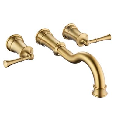 Imagem de Torneira de banheira romana montagem na parede enchimento de banheira generalizado com válvula áspera 3 furos 2 alavancas elegante bico clássico para banheiro, ouro escovado