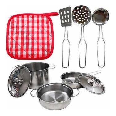 Imagem de Kit Jogo Panelinhas Metal Inox Infantil Divertido 9 Peças - Dony Toys