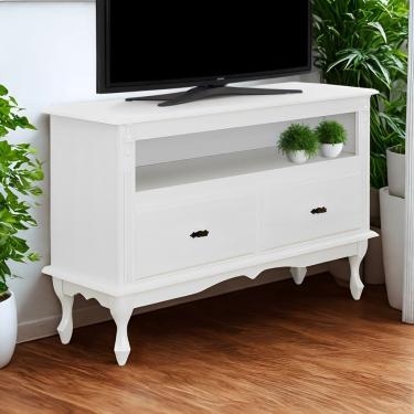 Imagem de Rack Para Tv 45 Polegadas 2 Gavetas Nicho E Pés Luiz Xv - Branco Laca