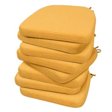 Imagem de AAAAAcessories Almofadas de cadeira em forma de D, almofadas de cadeira de jantar de 5 cm de espessura com laços e removíveis, capa lavável na máquina, 43 x 40 cm, conjunto de 8, amarelo dourado