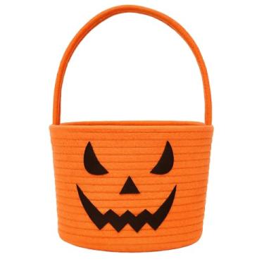 Imagem de Balde de Halloween, cesta de Halloween para crianças, cesta de doces ou travessuras, balde de doces de abóbora, cestas assustadoras boo, sacolas de lanterna Jack O, cestas de presente para decorações