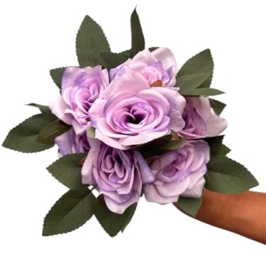 Imagem de Kit 2 Buquês de Rosas Com 7 Flores Cada Artificial Decoração Casa (Lilás)