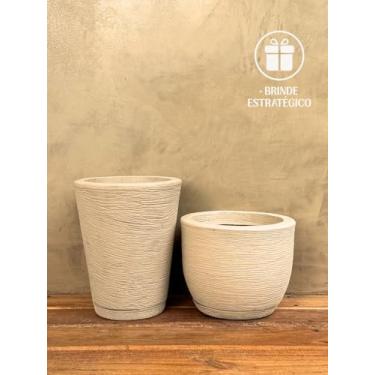 Imagem de Kit 2 Vasos Escovado Polietileno Jardim Sala Moderno Planta (Bege)