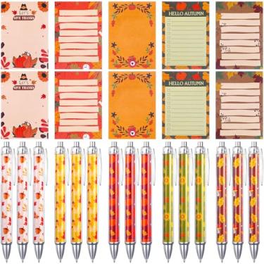Imagem de Fuutreo Conjunto de 30 blocos de notas de outono com canetas, notas adesivas de outono, folhas de bordo, cadernos de outono, canetas esferográficas para outono, lembrancinhas de festa de Ação de