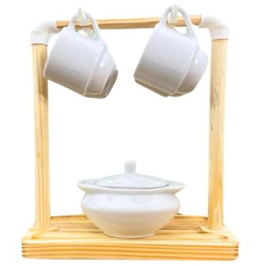 Imagem de Antilope Decor Porcelanas, Kit 4 Xicaras 80ml Açucareiro 100ml c/suporte -Branco