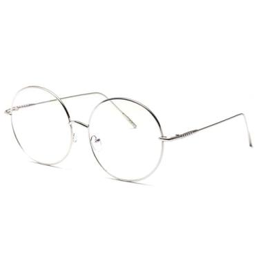 Imagem de Armação de óculos masculina e feminina, ultraleve, de metal, redonda, anti-luz azul, transparente, óculos de grau para negócios, prateado, f