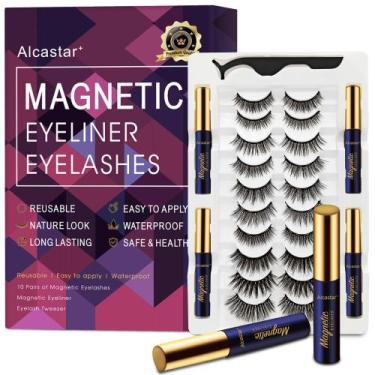 Imagem de Kit de cílios magnéticos Alcastar+ com delineador, 10 pares e 4 deline