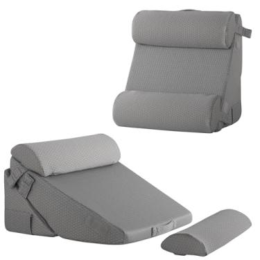 Imagem de Bedluxe Conjunto de almofadas ajustáveis com 4 peças, almofadas de cunha de espuma viscoelástica pós-cirurgia para costas, pescoço, alívio da dor nas pernas, almofada para dormir, sentar-se na cama