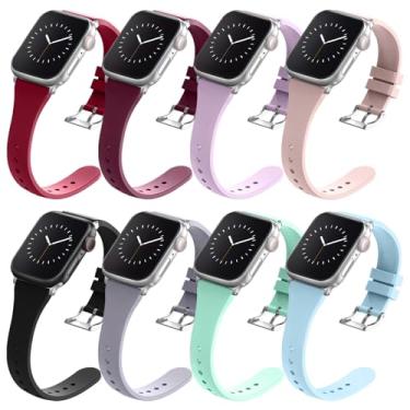Imagem de Pulseiras esportivas compatíveis com Apple Watch séries 10, 9, SE, 8, 7, 6, 5, 4, 3, 2 e 1 de 49 mm, 46 mm, 45 mm, 44 mm e 42 mm, ultra, pacote com 8