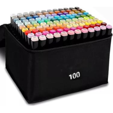 Imagem de Kit 100 Cores Canetas Estojo Conjunto Marcadoras Dupla Ponta Para Colorir Desenho Para Livros Crianças – Arte, Desenho e Escola Marcador Permanente Canetinha Coloridas Proficional