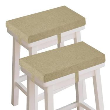 Imagem de OVOV Conjunto de 2 almofadas retangulares para banco de bar com alças antiderrapantes espuma de alta resiliência de 5 cm de espessura com capa lavável na máquina 45,7 cm x 24 cm (bege)