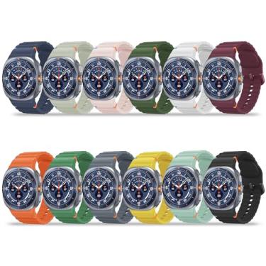 Imagem de Bougraite Pacote com 12 pulseiras compatíveis com Samsung Galaxy Watch Ultra de 47 mm 2025/2024 para homens e mulheres, pulseira de substituição esportiva respirável de silicone macio, design sem