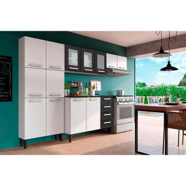 Imagem de Kit de Cozinha Modulada 4 Peças Gourmet (2 Armários + 1 Balcão + 1 Paneleiro) C4P64 Branco/Preto - Bertolini